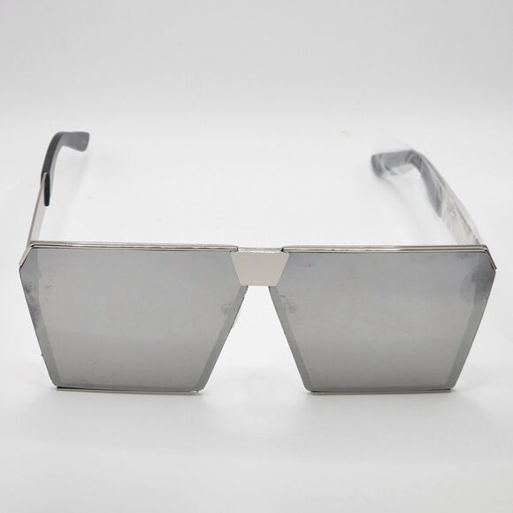 Sunglasses Silver Vintage Square Frame Mirrored Lens - Picture 2 of 4